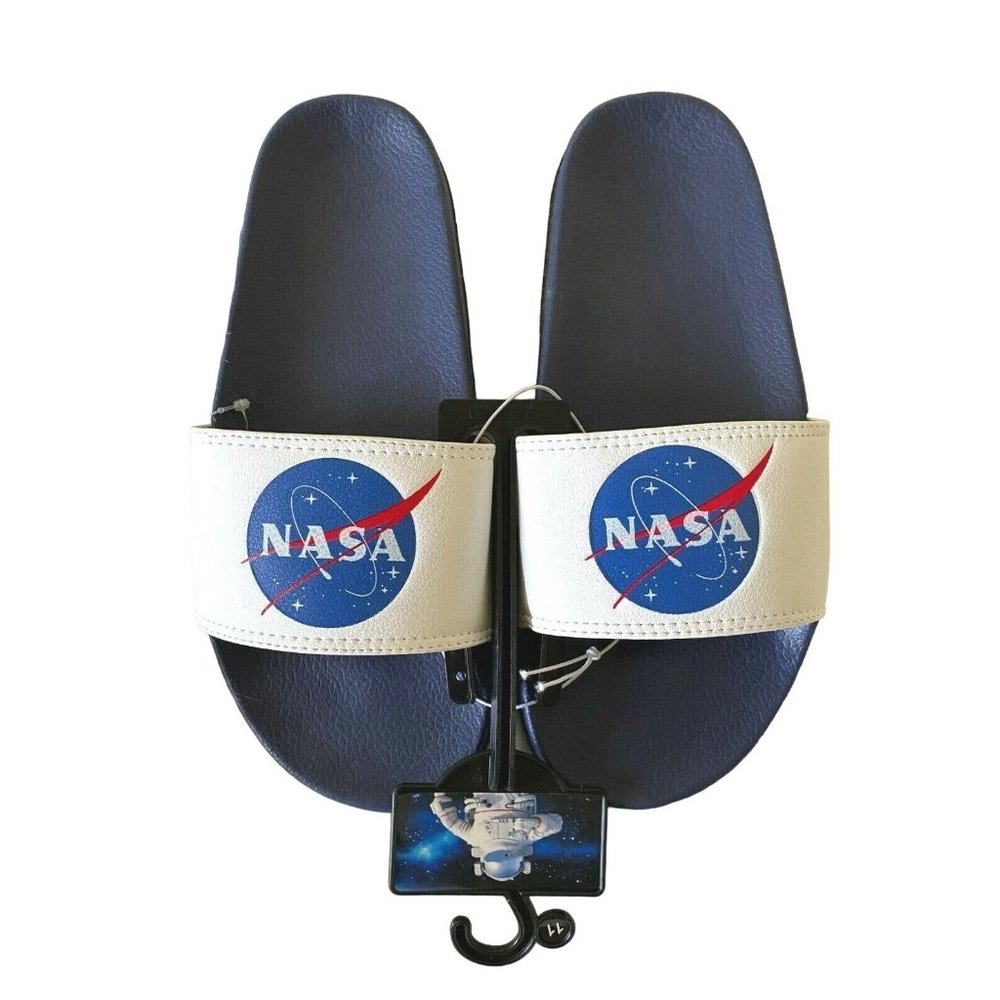 NASA Men's Slip-On Slides Sandals Blue and White Size 11